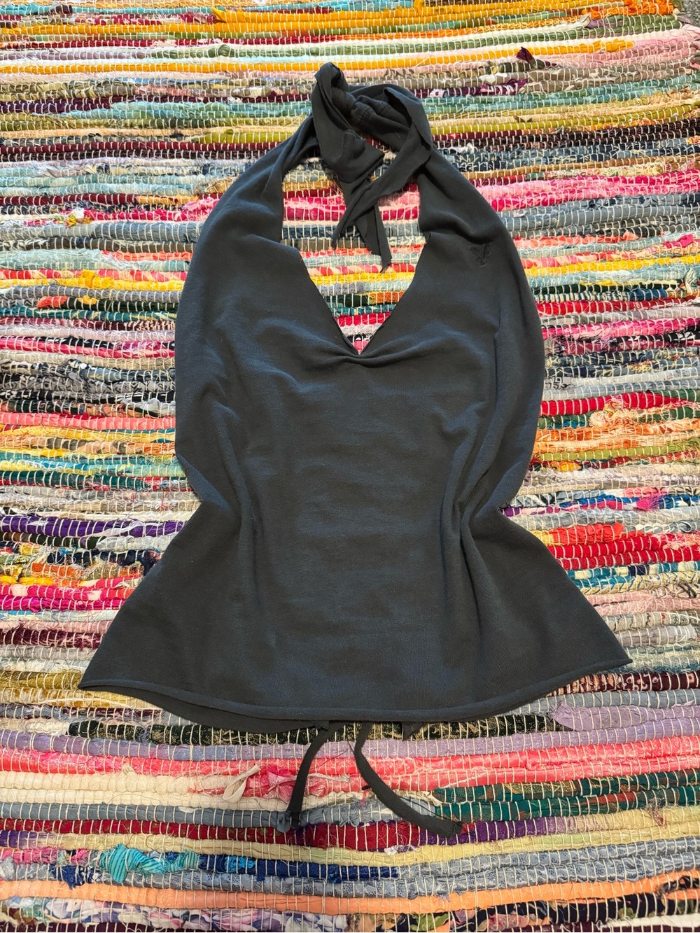 Reworked Corset Lace up Back American Eagle T shirt Halter Top